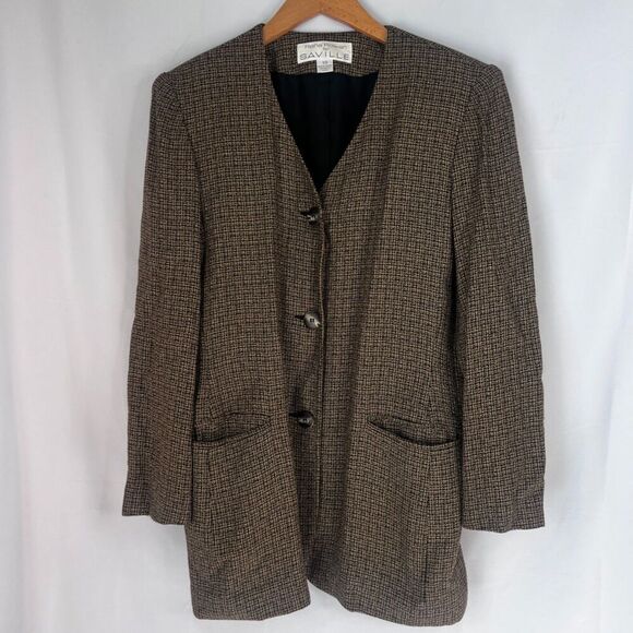 Rena Rowan for Saville Brown Tweed Single Breasted 3 Button Long Blazer Size 10 - Picture 13 of 13